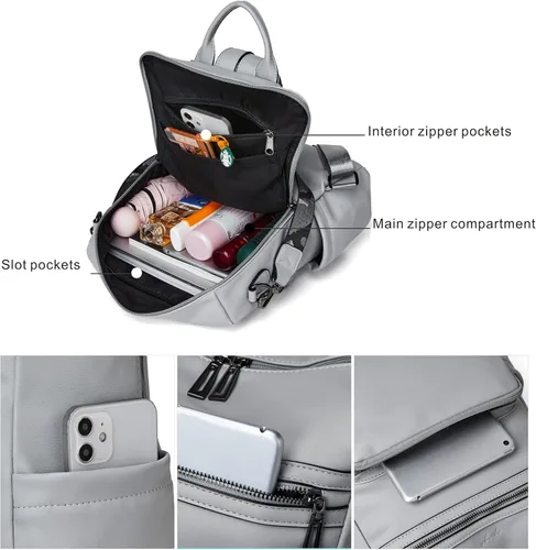 Vista 29 de OPAGE - Mochila de cuero para mujer, con borla de moda, bolso de hombro, mochila grande, bolsa de viaje, gris, L