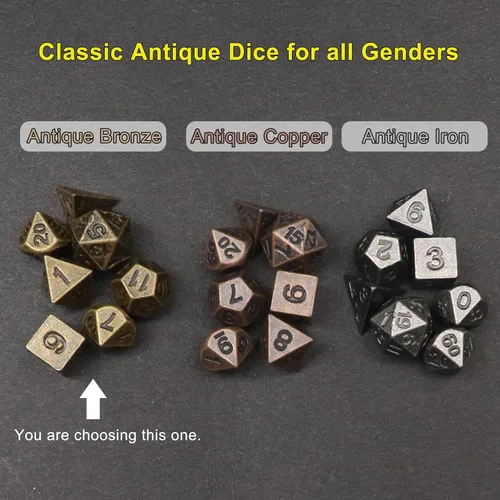 Vista 7 de Juego de Dados Haxtec Mini: Pequeño Juego de Dados Metálicos DND con Estuche para Dados Portátil Juego de Dados Metálicos Antiguos de Bronce