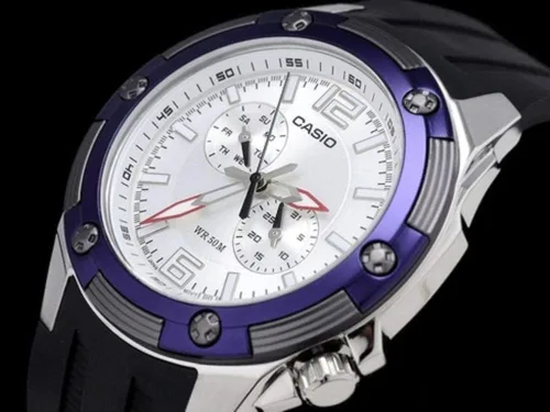 Vista 4 de Casio Reloj de cuarzo Core MTP1326-7A2V de resina plateada para hombre, Reloj de cuarzo