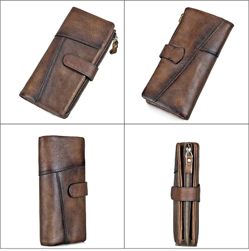 Vista 7 de LETEULO Cartera con cierre de bloqueo RFID para mujer, organizador vintage de carteras para frotar a mano