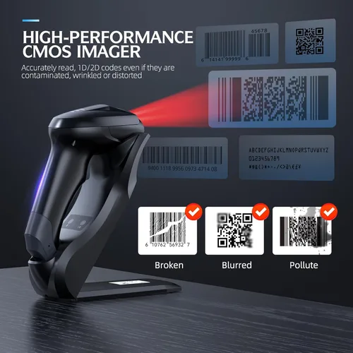 Vista 3 de TEEMI Escáner de código de barras Bluetooth TMSL-56CR con base de carga USB Escáner QR 2D, lector de licencia de conducir, análisis de datos