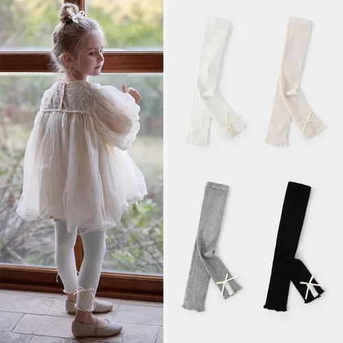 Vista 13 de Medias de punto trenzado para bebé niña con lazo sin costuras, mallas de algodón para bebés