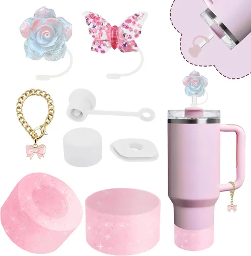Vista 14 de Juego de accesorios para Stanley Cup, incluye 2 fundas para pajita de 0.4 pulgadas, 1 juego de tapón de silicona a prueba de derrames (juego de 3)