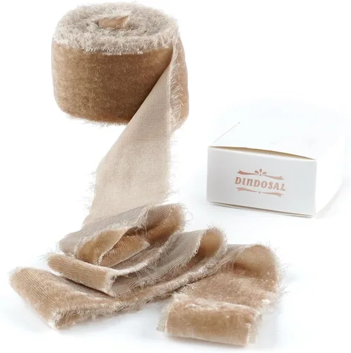 Vista 12 de Cinta de terciopelo negro de 1.5 pulgadas, cinta de terciopelo de seda deshilachada negra, terciopelo rústico de Navidad para regalo, borde crudo