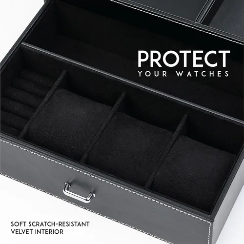 Vista 3 de Joyero organizador y bandeja de aparador para hombre, estación de mesita de noche de primera calidad para relojes, anillos y accesorios, elegante