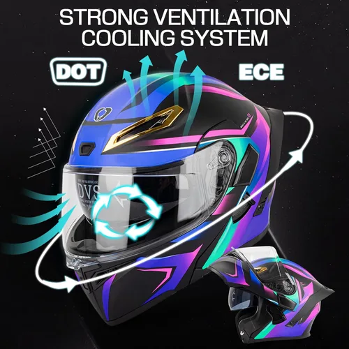 Vista 2 de Casco modular Bluetooth para motocicleta, certificado DOT, abatible, de cara completa, antivaho, doble máscara, casco de motocicleta de calle