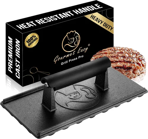 Vista 9 de Prensa de hamburguesas Smash para plancha, herramienta aplastadora de hamburguesas resistente de 2 libras con mango resistente al calor