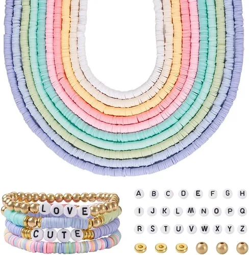 Vista 31 de Cheriswelry Kit de fabricación de pulseras de bricolaje con 7280 piezas de 30 colores de 0.236 in de disco plano redondo de arcilla polimérica