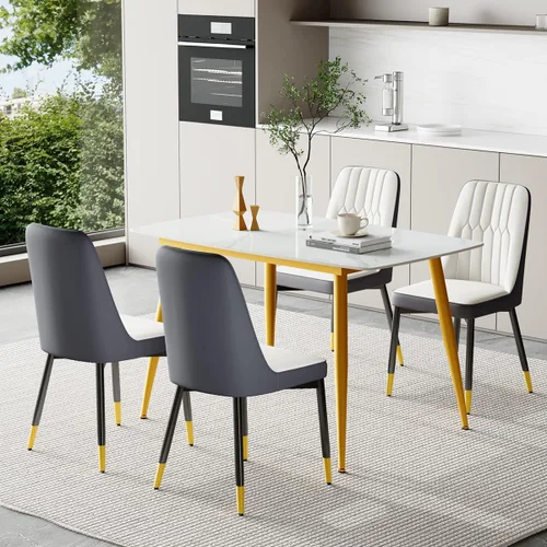 Vista 48 de Juego de 4 mesas de comedor negras para mesa de comedor de 4,50 pulgadas para 4, sillas de cocina de piedra sinterizada, fácil de montar, adecuado