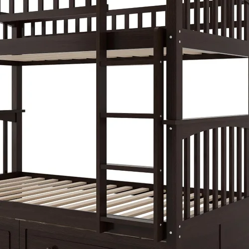 Vista 8 de Harper & Bright Designs Litera individual sobre individual con 2 cajones de almacenamiento, camas convertibles, base de cama de madera maciza