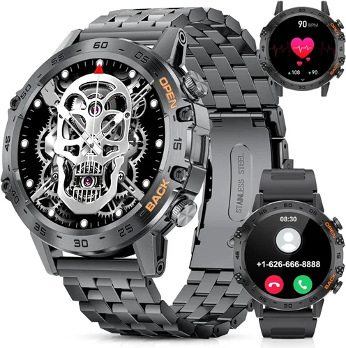 Vista 9 de SUNKTA Reloj inteligente militar para hombres (responder/realizar llamadas), 100 modos deportivos, reloj de fitness impermeable 5 ATM con monitor