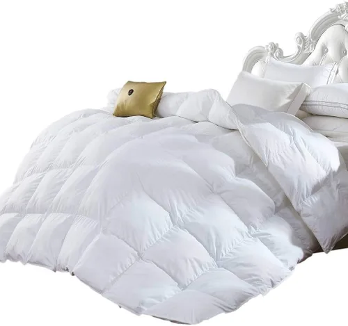 Vista 5 de Edredón alternativo de plumón blanco 100 % algodón egipcio para todo el año, tamaño Queen, color blanco sólido, potencia de relleno 750