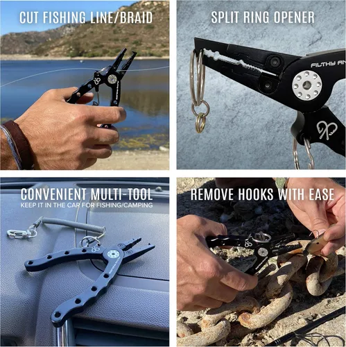 Vista 5 de Alicates de pesca de aluminio multifuncional anillo dividido gancho removedor trenza cortador w/L..