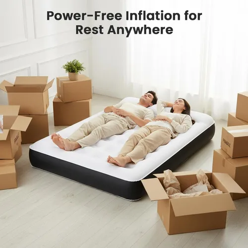Vista 6 de COMMOUDS Colchón de aire Queen con bomba de aire recargable USB integrada, colchón inflable portátil, cama de aire para exteriores, viajes, hogar e