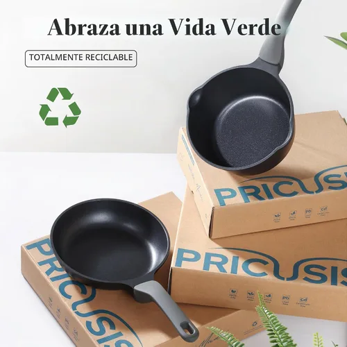 Vista 9 de PRICUSIS Sartén antiadherente con tapa, sartén de 8/10 pulgadas con mango Stay Cool, totalmente revestida, compatible con inducción y apta