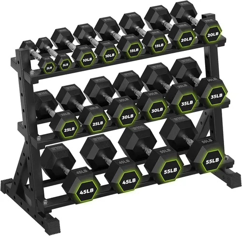 Vista 23 de HANDBODE Dumbbell Set with Rack, Rubber Coated Fixed Dumbbells 360-790 lbs Heavy Duty Hexagonal Weights, Non-Roll Hexagon Shape for Stability