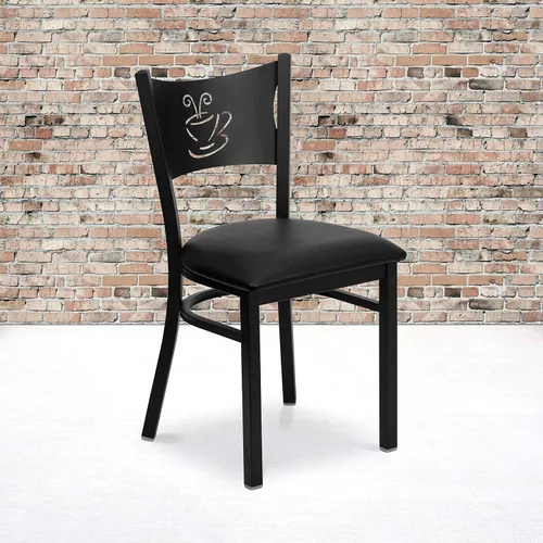 Vista 10 de Flash Furniture HERCULES Series Silla de restaurante de metal con respaldo de café negro - Asiento de vinilo burdeos Asiento de vinilo borgoña/marco
