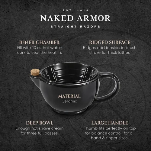 Vista 5 de Naked Armor Savanna - Juego de taza de afeitado – Scuttle de porcelana hecha a mano para afeitados de espuma caliente, incluye cepillo apto
