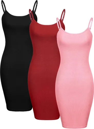 Vista 9 de WILLBOND 3 Pcs Women Cami Tank Dress Basic Long Camisole Slip Dresses with Spaghetti Straps, Designed for Wearing Under Dresses or Layering with