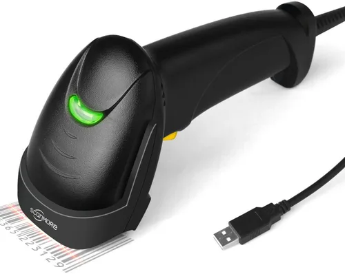 Vista 2 de Escáner de código de barras USB de mano con cable 1D lector de códigos de barras con cable USB para supermercado, tienda de conveniencia, almacén