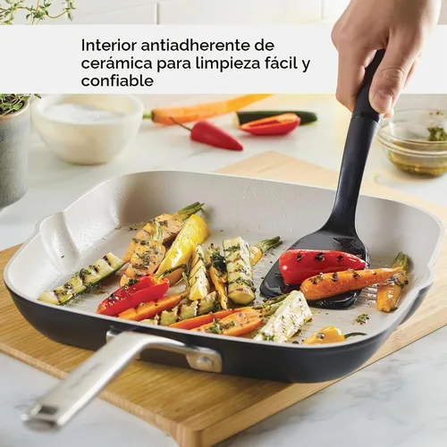 Vista 3 de KitchenAid Sartén antiadherente de cerámica anodizada dura, cuadrada, 11.25 pulgadas, negro mate