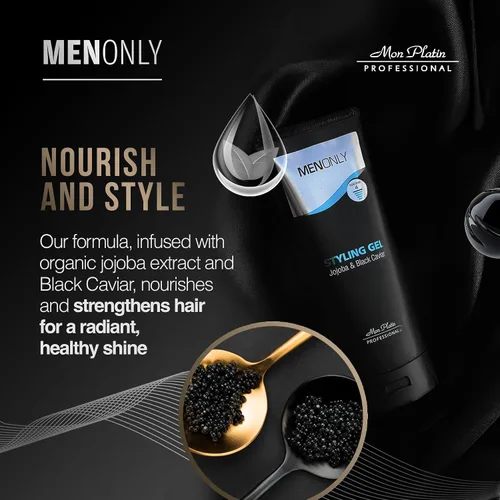 Vista 4 de Mon Platin Gel de peinado para hombre con jojoba y caviar negro, gel para el cabello para hombre con caviar negro y jojoba, fijación fuerte, fórmula