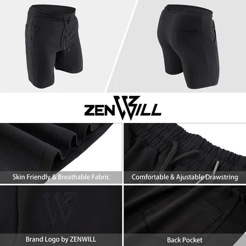 Vista 5 de ZENWILL Pantalones cortos de gimnasio para hombre, pantalones cortos de entrenamiento atléticos para fisicoculturismo con bolsillos