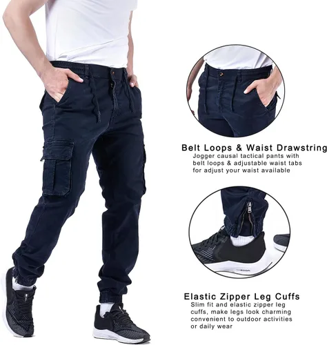 Vista 2 de Pantalones de senderismo para hombre, pantalones cargo Ripstop para exteriores, multibolsillo, pantalones militares casuales de trabajo