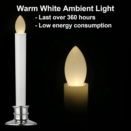 Vista 2 de Paquete de 2 velas cónicas sin llama con control remoto/temporizador, velas LED parpadeantes operadas por batería para ventana, candelabros falsos