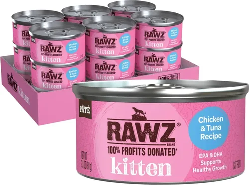 Vista 7 de Rawz Alimento húmedo natural en paté enlatado para gatitos, hecho con ingredientes de carne reales, sin BPA ni encías, latas de 2.8 onzas