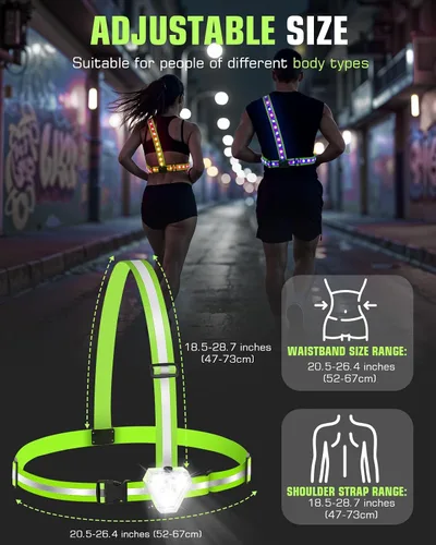 Vista 6 de Zacro Chaleco reflectante para correr con 9 modos RGB, luz de pecho de alta visibilidad de 500LM para corredores, equipo de correr recargable