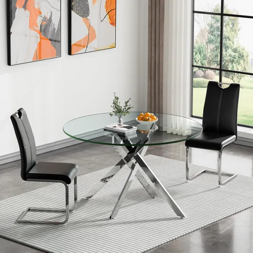 Vista 62 de HomVent Juego de mesa de comedor redonda de vidrio de 3 piezas, juego de mesa de cocina de vidrio redondo para 2 personas con 2 sillas de comedor