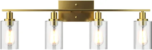 Vista 10 de Tangkula Lámparas de tocador de baño de 3 luces, apliques de pared modernos con pantalla de vidrio transparente con base E26, iluminación de pared