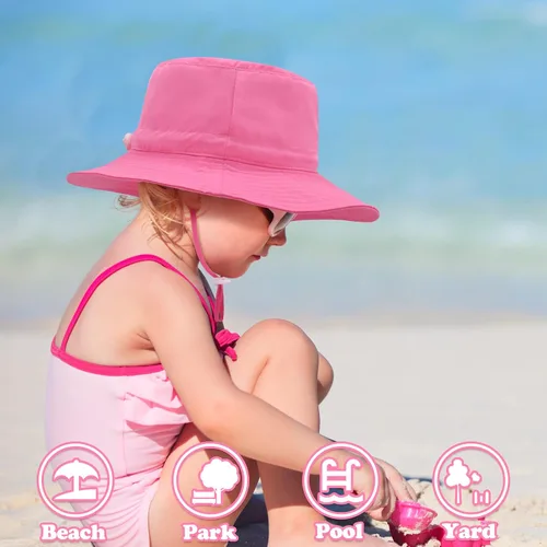 Vista 4 de Sarfel Sombrero de verano para bebé, sombrero de verano para bebé, protección solar UPF 50+, sombrero de cubo para bebé niña ajustable