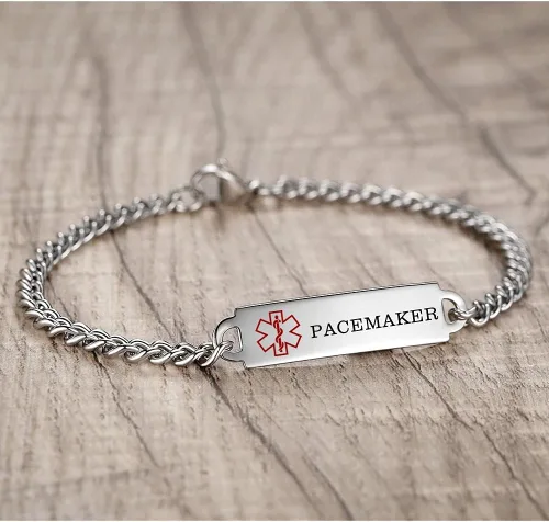 Vista 81 de Pulseras de identificación de alerta médica de 6.5 "-8.5" para mujeres, pulseras de emergencia médica de acero inoxidable, grabado gratuito