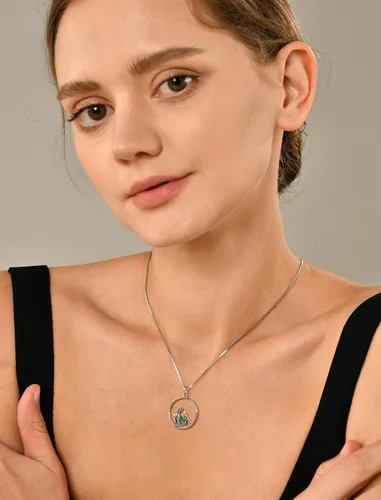 Vista 3 de YL Collar para madre de plata de ley 925 con colgante redondo de piedra natal para mamá