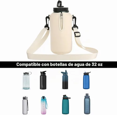 Vista 3 de Beautyflier Funda aislante de neopreno para botella de agua, compatible con botella de agua Nalgene de 32 onzas, con correa de hombro ajustable