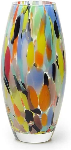 Vista 6 de Ca D Oro - Jarrón de cristal de confeti azul soplado a mano estilo Murano para flores y decoración - Modelo Oliva G Hand Blown Glass Vase
