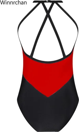 Vista 2 de Kids Girls' Rhinestone Contemporary Ballet Dance Leotard Mesh Splice Gymnastics Bodysuit Stage Performance