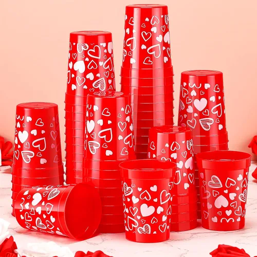 Vista 8 de Zubebe 64 vasos de plástico para el día de San Valentín, vasos de plástico de 9 onzas para café, jugo, bebidas, aniversario, boda, vacaciones
