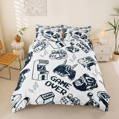 Vista 18 de Erosebridal - Ropa de cama para adolescentes y niños, estampado de control de videojuegos, funda de edredón tamaño individual, 2 piezas con 1 funda