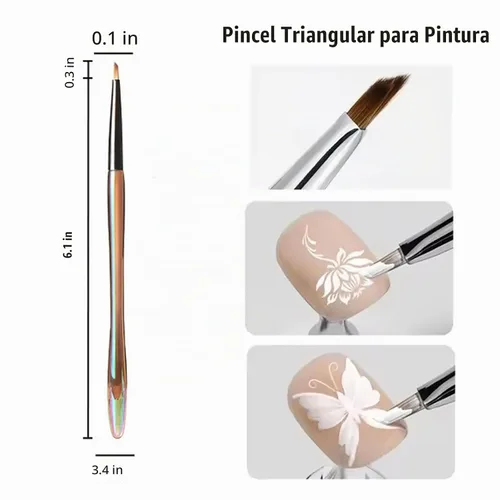 Vista 6 de Cepillo de uñas triangular para dibujar flores y mariposas 3D, pinceles de arte de uñas con mango acrílico Aurora, herramienta de diseño de uñas