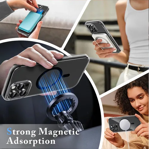 Vista 4 de MILPROX Compatible con iPhone 16 Pro Funda – con protector de pantalla – Compatible con MagSafe – Diseño magnético claro transparente – Que no se