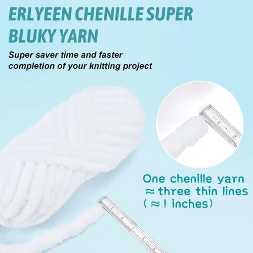 Vista 3 de ERLYEEN Hilo grueso de chenilla súper voluminoso, suave, grueso, esponjoso, gigante, lavable, de poliéster grande, para bricolaje, manta de punto