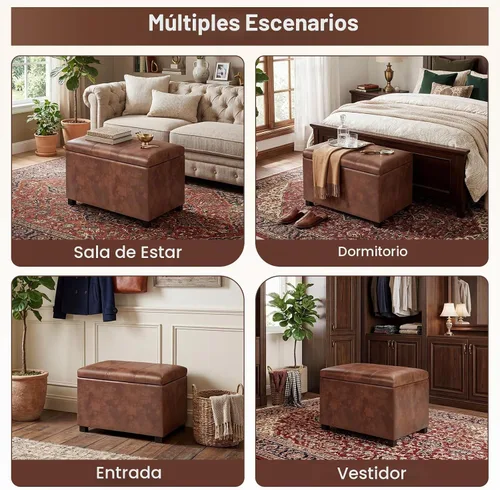 Vista 6 de Joveco Banco Otomán de Almacenamiento de Cuero de 24", Taburete de Reposapiés Rectangular para Sala de Estar, Dormitorio, Entrada, Mesa de Café