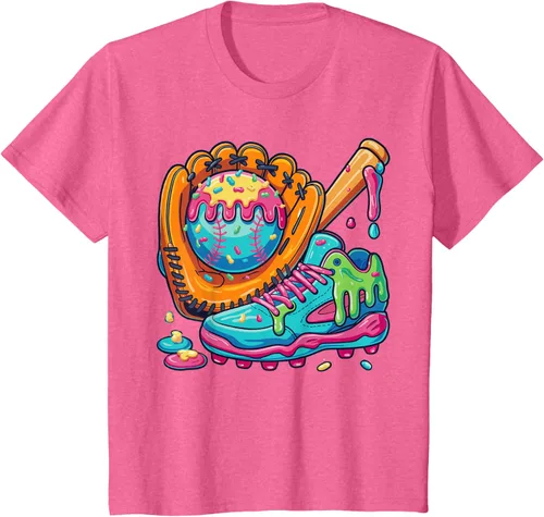 Vista 10 de Ice Cream Drip Baseball Stuff Baseball Drip For Boys Youth T-Shirt, Negro -, Pequeña