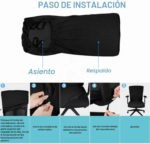 Vista 6 de Tatuo Fundas para silla de oficina y computadora, protector universal para silla giratoria, extraíble, lavable, con cremallera para respaldo de Negro