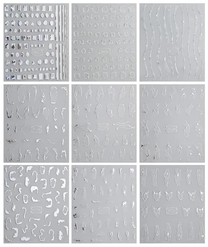 Vista 2 de JMEOWIO 9 hojas de calcomanías de arte de uñas con líneas de mármol, autoadhesivas, pegatinas para uñas plateadas, suministros para uñas, diseño