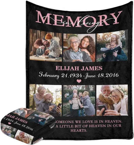 Vista 10 de Caisuedawn Manta conmemorativa con nombre personalizado con fotos, manta personalizada de ángel de condolencia por pérdida de madre, papá y abuela