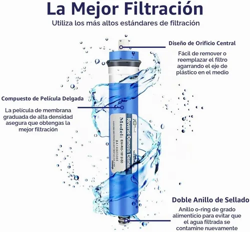 Vista 2 de Kit de carcasa de membrana de ósmosis inversa Huining 50GPD-1812/2012 con conector rápido de 1/4, válvula de retención, tubería de agua, llave
